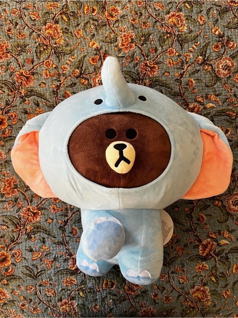 Jungle Brown Line Friends Plush Toy Bear in a Blue Elephant costume